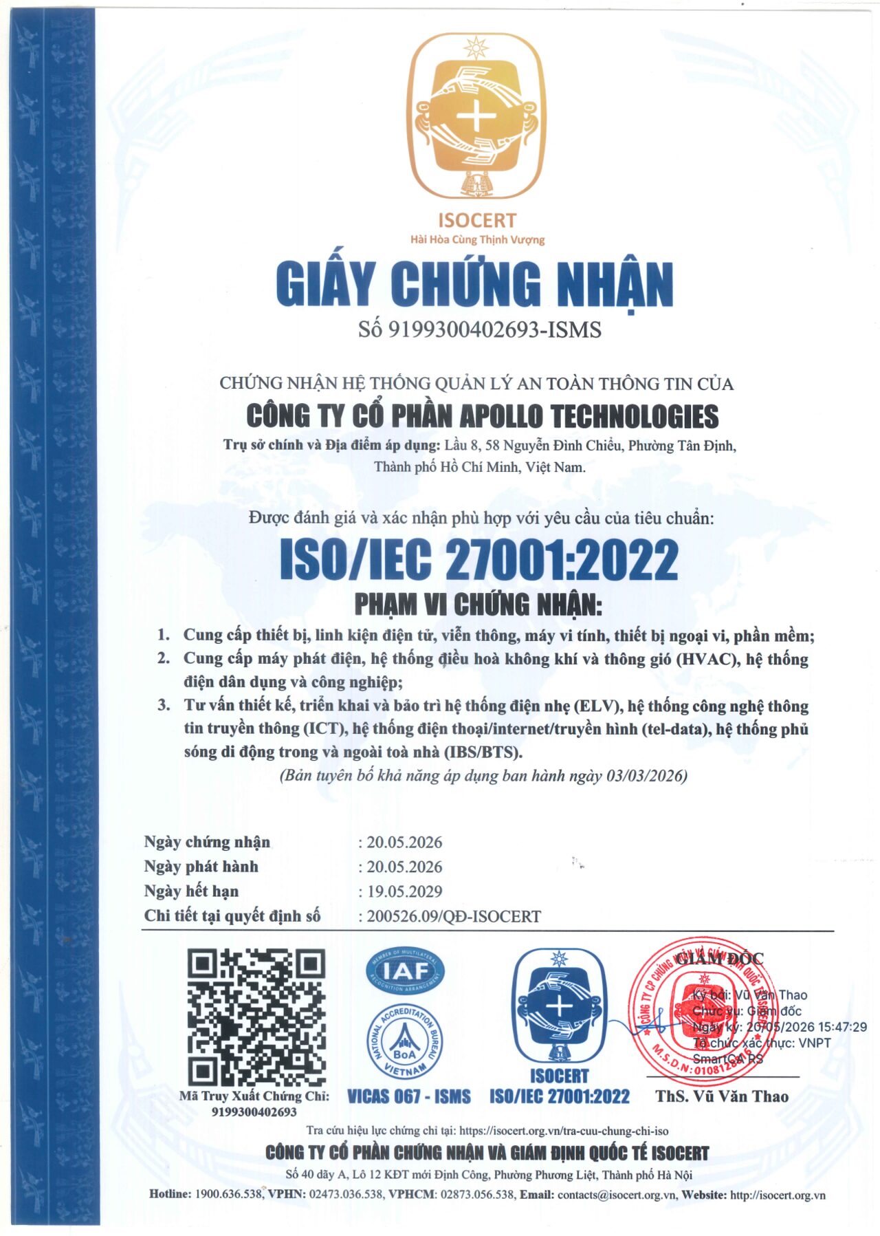 ISO 27001:2013 Certificate - Apollo Technologies